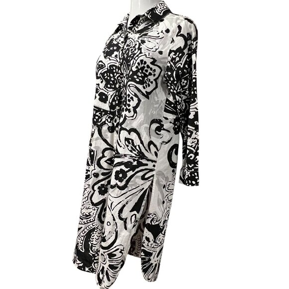 Chico Linen Print Button Duster, White Black, M - Picture 6 of 8
